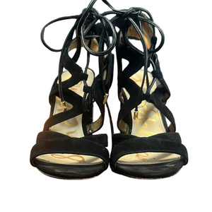 SAM EDELMAN Yardley Black Suede Cutout Lace Up Chunky Block Heel Sandals